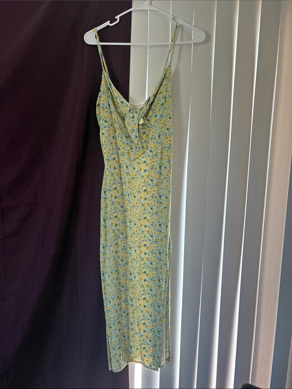 Yellow Floral Midi Slip Dress with Spaghetti Straps